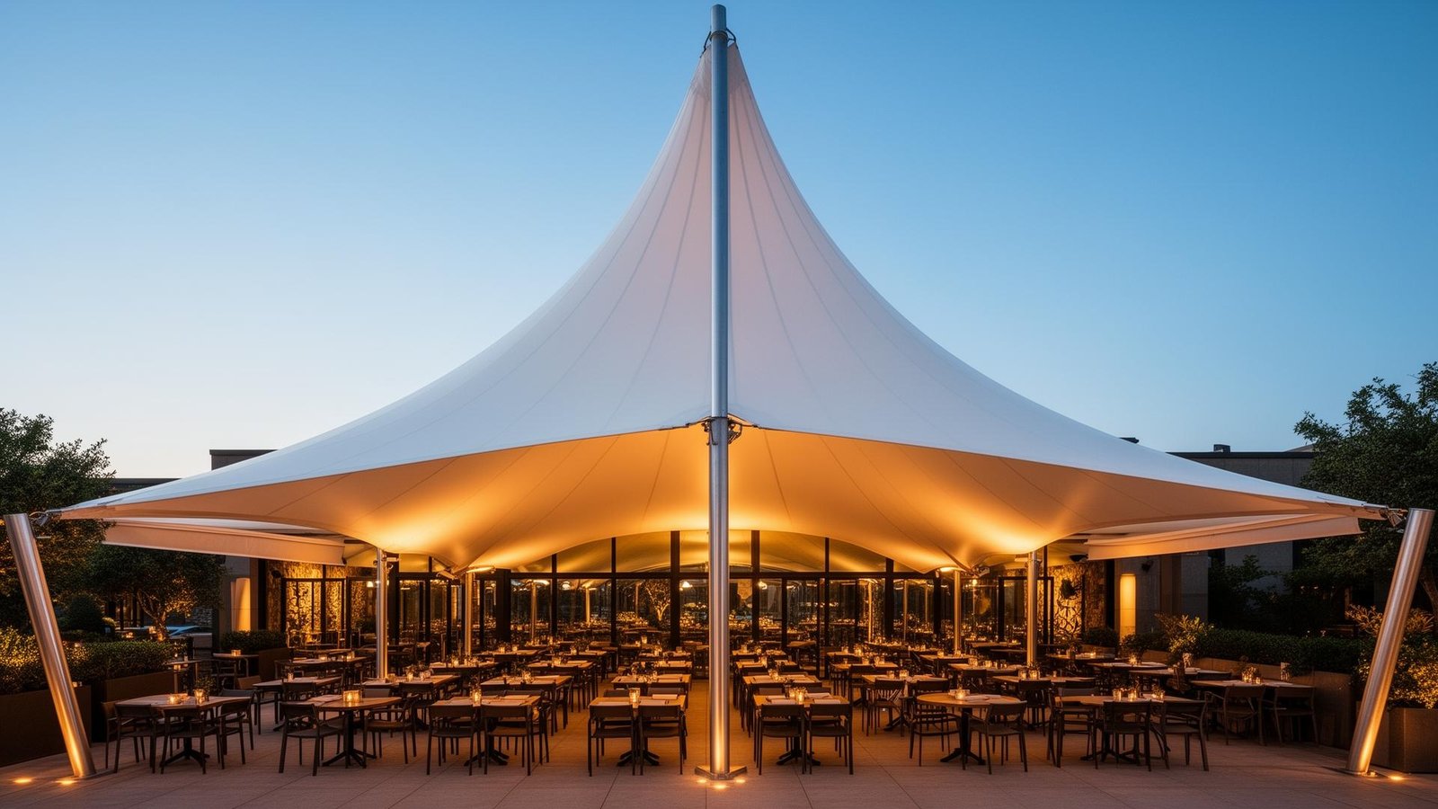 Conical tensile membrane structure installation